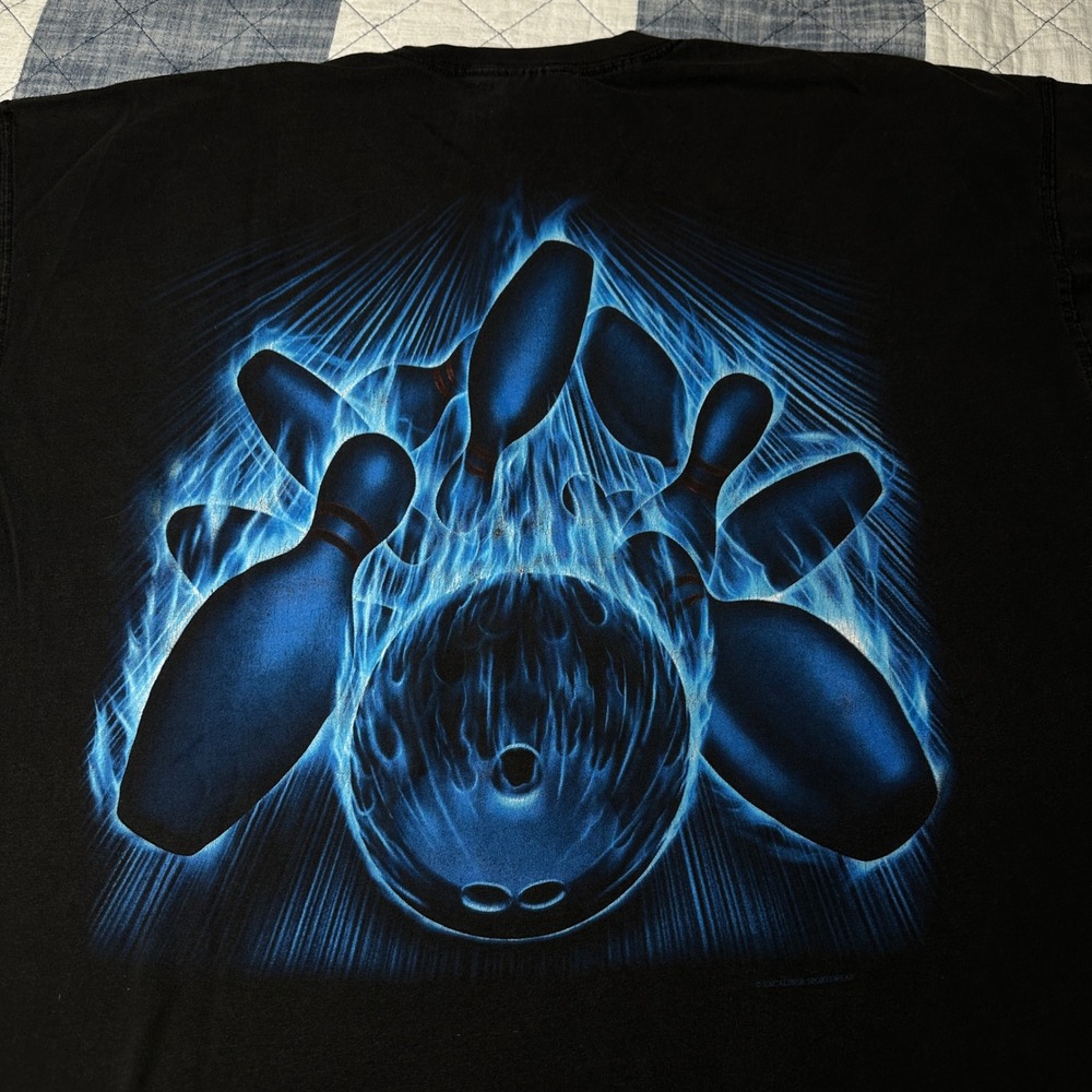 Vintage Y2K Blue Flame Bowling Faded Graphic Tee 2XL